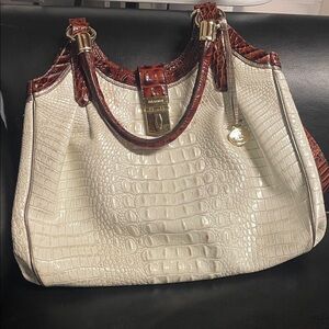 Brahmin Tan and Brown Crocodile Embossed Shoulder Bag